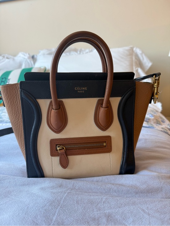 Celine Handbags - Celine Tri-Tone Nano Luggage Tote in Cream, Black & Brown